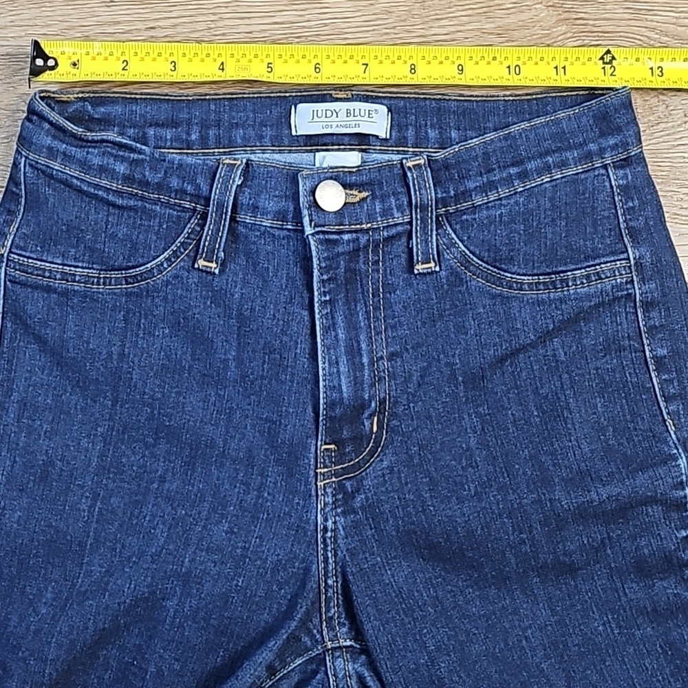 Judy Blue High Rise Super Flare Leg Raw Hem Dark Wash Stretch Denim Jean - Picture 13 of 16